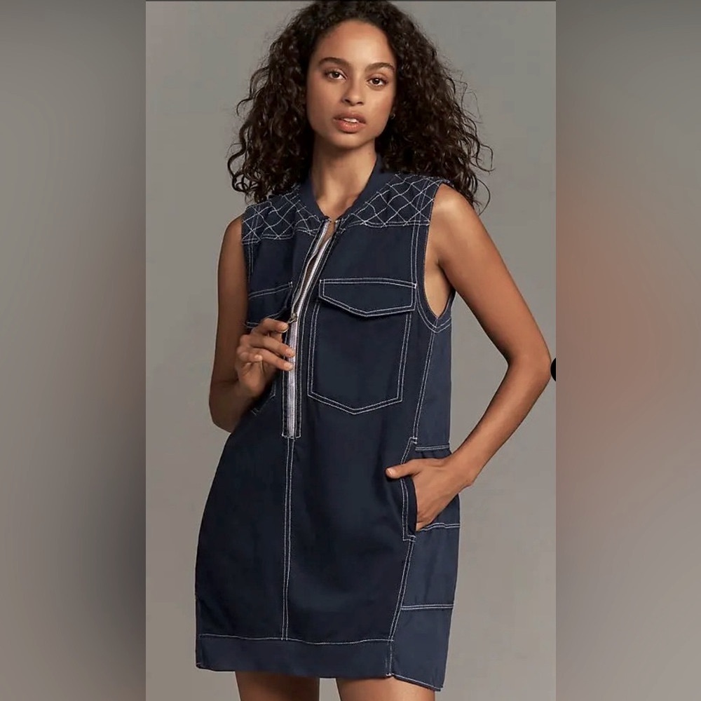 Anthropologie Pilcro Utility Navy Mini Tunic Dress - Sz Small